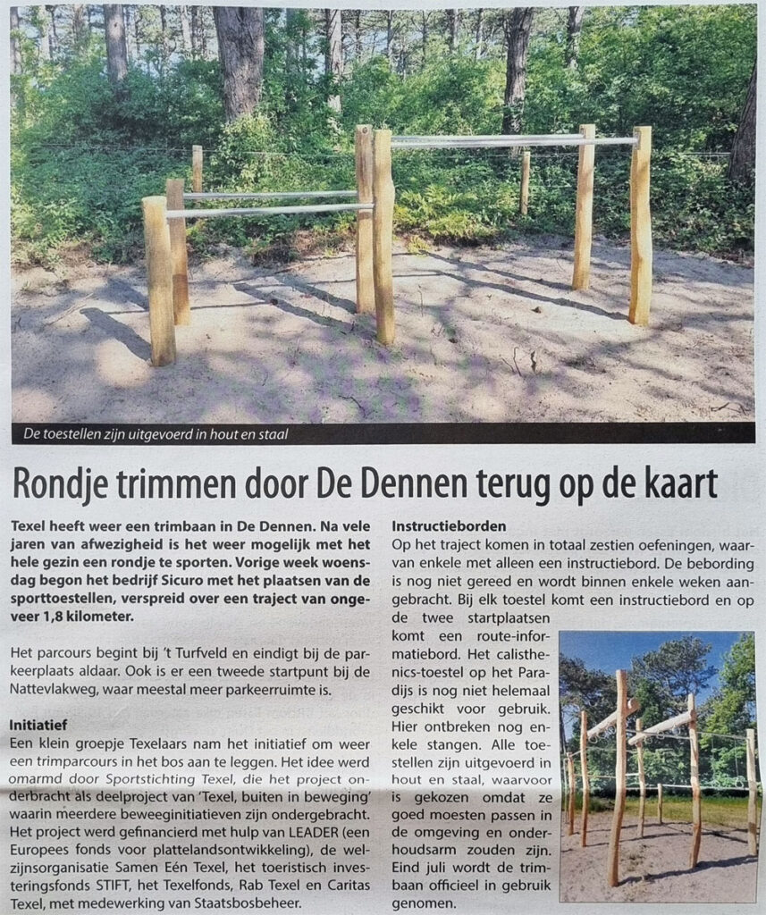 Rondje trimmen door De Dennen terug op de kaart. Artikel Texel Dit Weekend 22-06-2023