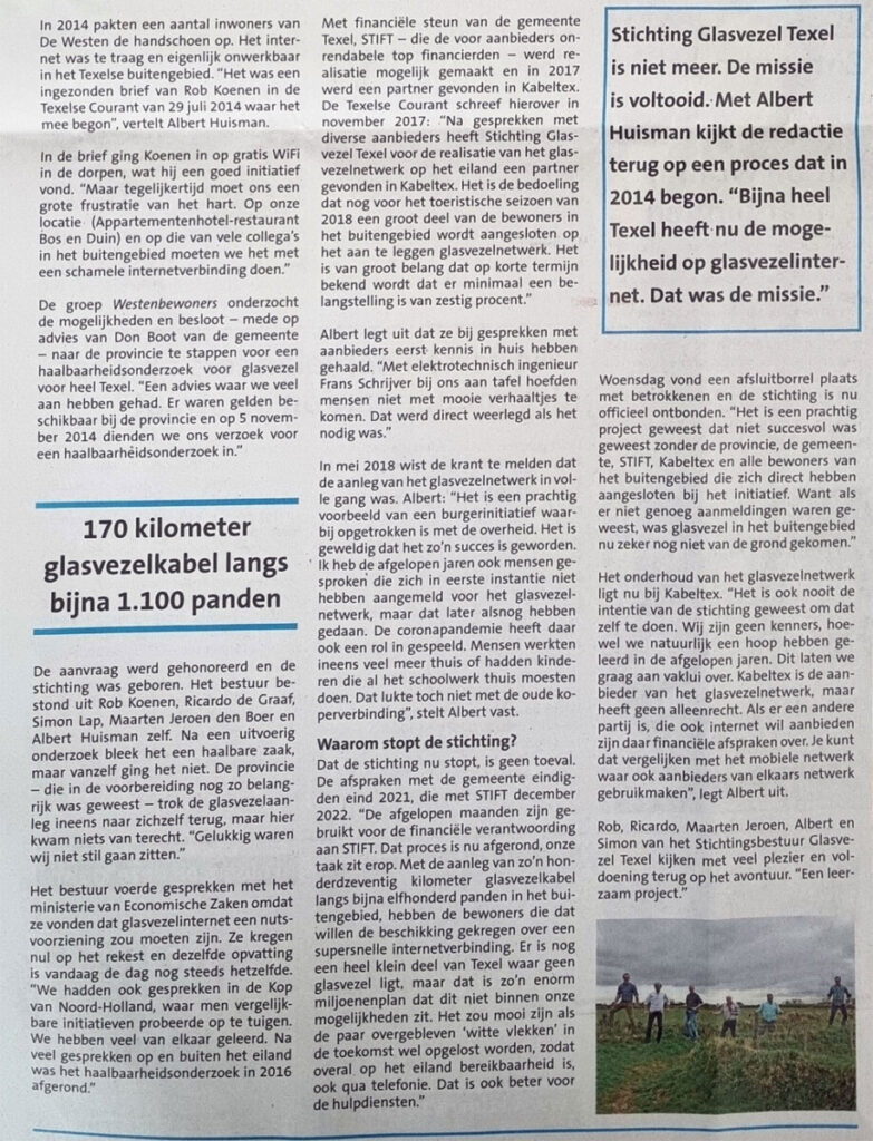 Missie Glasvezel Texel voltooid